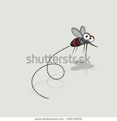 a mosquito flying through the air with its eyes wide open and dotted line in front of it