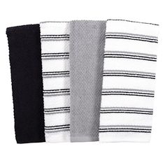 three towels with black and white stripes on them