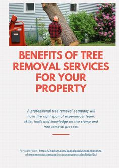 a man standing next to a tree with the words benefits of tree removal services for your property