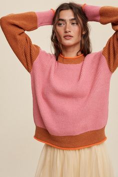 Elevate your winter wardrobe with our Color Block Ribbed Knit Sweater. Crafted with a blend of cozy fabrics, this stylish sweater features a modern color-blocking design and ribbed knit texture for a chic and comfortable look. Perfect for staying warm while making a fashion statement, this versatile piece effortlessly transitions from casual outings to cozy nights in.- Model is 5' 7" 31-24-35 and wearing a size SmallMade in China Style: Casual Print / Pattern: Ribbed on neck Silhouette: Sweater Stylish Sweater, Knit Texture, Sweater Fits, Stylish Sweaters, Ribbed Knit Sweater, Color Block Sweater, Color Therapy, China Fashion, Modern Colors