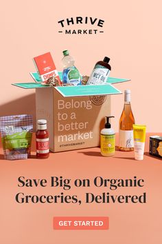 an open box with the words healthy living made easy on it, and various products