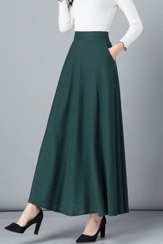 Green Maxi Skirt With Pockets For Spring, Full Length Skirt With Side Pockets For Spring, Spring Full-length Skirt With Side Pockets, Spring Full Length Skirt With Side Pockets, Spring A-line Maxi Skirt With Pockets, Cotton A-line Skirt With Pockets, A-line Linen Skirt With Pockets, A-line Cotton Skirt With Pockets, A Line Maxi Skirt