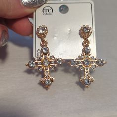 Goldtone Cross Earrings Crucifix Earrings, Jewelry Cross, Catholic Wedding, Catholic Jewelry, Cross Earrings, Cross Jewelry, Large Earrings, Earrings Color, Gold Hoop