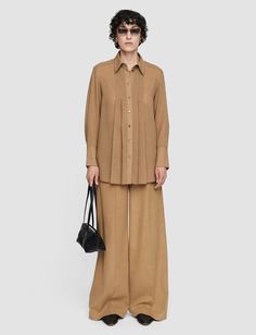 Women's Designer Tops & Blouses | Tops & Blouses | JOSEPH US Joseph Fashion, Blazer And Skirt, Shirt Cuff, Fitted Blouses, Designer Tops, Dress Trousers, The Winter, Wool Blend, Camel