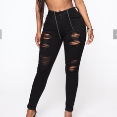 Never Worn Super Stretchy! Black Ripped Pants For Spring, Black Ripped Pants For Night Out, Black Jeans For Night Out In Spring, Chic Ripped Bottoms For Night Out, Trendy Ripped Pants For Night Out, Jeans Fashion, Fashion Nova Jeans, Jeans Color, Colored Jeans