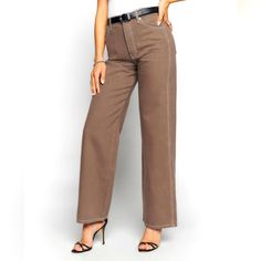 Bought New But They Didn’t Fit And I Can’t Return. Would Be Open To Trade For A Size 25 :) Do Your Ass A Favor. The Cowboy Is Fitted Throughout The Hip And Butt With A Wide, Ankle Length Leg. It's High Rise So It Gives You Some Shape In The Areas You Might Want. - Ankle Length - High Rise - Slim Fitting - Slim Fitting Through Hip - Wide Leg - Leg Opening: 19 1/2" - Front Rise: 12" - Inseam: 29" Chic Brown Spring Jeans, High Rise Brown Jeans For Workwear, High Rise Brown Jeans For Work, Brown High Rise Jeans For Work, Brown Cotton Jeans For Work, Chic High Rise Brown Jeans, Chic Brown Relaxed Fit Jeans, Brown Jeans For Workwear In Spring, Mid-rise Brown Bottoms For Everyday