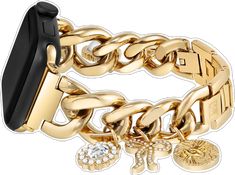 Luxury Metal Watch Accessories, Elegant Gold Metal Apple Watch Band, Luxury Gold Metal Watch Bands, Luxury Stainless Steel Apple Watch Band, Elegant Chain Link Bracelet Strap Watch Bands, Elegant Chain Link Bracelet Watch Bands, Elegant Gold Stainless Steel Apple Watch Band, Luxury Adjustable Apple Watch Band With Solid Link, Luxury Metal Watch Bands As Gift