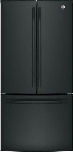 a black refrigerator freezer sitting next to each other