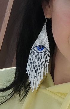 White Evil Eye Dangle Jewelry, White Evil Eye Jewelry For Festivals, Devil Eye, Beaded Earring, Beaded Christmas Ornaments, Evil Eye Earrings, White Eyes, Earrings Beaded, Blue Evil Eye