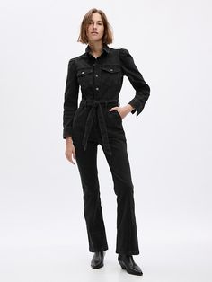 Western Denim Jumpsuit Style Denim Jumpsuit, Mechanic Style, Wide Leg Dress Pants, Long Sleeve Blouse Pattern, Jumpsuit Black, Vintage Beaded Dress, Gap Pants