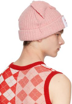 Rib knit RWS-certified lambswool and recycled nylon-blend beanie in pink. Exposed seams throughout. · Textile logo patch at rolled brim · Graphic appliqués and loose threads at crown Supplier color: Pink Charles Jeffrey Loverboy, Charles Jeffrey, Exposed Seams, Textile Logo, Luxury Streetwear, Patch Logo, Designer Fashion, Rib Knit, Perfect Clothing