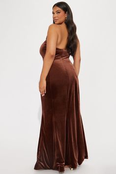 Available In Chocolate And Magenta. Velvet Maxi Dress Strapless Neckline w/ Boning Hidden Back Zipper Train Stretch Shell: 95% Polyester 5% Spandex Lining: 100% Polyester Imported | Lydia Velvet Maxi Dress in Chocolate Brown size XS by Fashion Nova Velvet Brown Bridesmaid Dresses, Brown Velvet Formal Dress, Brown Ruched Maxi Dress, Fitted Brown Floor-length Maxi Dress, Maxi Dress Strapless, Magenta Velvet, Fashion Nova Velvet Dress, Chocolate Fashion, Velvet Maxi