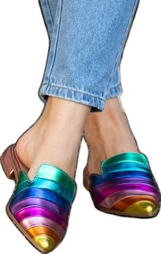 Multicolor Flat Slip-ons, Casual Multicolor Round Toe Mules, Casual Multicolor Slip-ons For Spring, Casual Multicolor Loafers For Spring, Multicolor Round Toe Mules For Summer, Multicolor Casual Flat Loafers, Summer Multicolor Flat Heel Mules, Multicolor Flat Heel Loafers For Spring, Spring Multicolor Closed Toe Loafers