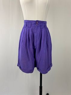 "Beautiful ramie rayon vintage high rise shorts with belt loops and side slant pockets. Fabric has been washed and is soft and weathered-looking. Tight waist and ample hip and leg room.  Authentic from the 90s and in awesome condition. Remember a vintage size 9 is smaller than modern so refer to measurements below. Waist: 26\" Hips: 46\" (should be loose) Thigh: 26\" Crotch depth: 15-1/2\" Inseam: 5 1/2\" Label: Pasta Size 9/10 Very flattering waist and trendy design. Pair with a crop top and so Shorts With Belt, Walking Shorts, 90s Looks, Purple Shorts, High Rise Shorts, Skorts, The 90s, Short Outfits, Short Dresses