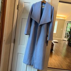 Gorgeous Size 4 Cole Haan Signature Wool Blend Wrap Coat For Winter With Belt. - Missing A Snap Button But Can Be Replaced (Or With The Belt It’s Not Noticeable. Chic Shawl Collar And Stunning Light Blue Color Blue Long Coat For Work, Long Blue Formal Outerwear, Elegant Long Blue Outerwear, Blue Notch Lapel Outerwear For Spring, Tailored Blue Spring Outerwear, Tailored Long Outerwear For Spring, Fitted Long Outerwear For Work, Blue Fitted Long Coat, Tailored Long Blue Coat