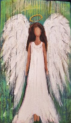 a painting of an angel standing in the rain