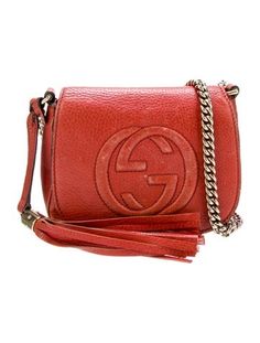 Gucci Crossbody BagOrange LeatherGraphic PrintGold-Tone HardwareChain-Link Shoulder StrapTassel AccentsCanvas Lining & Single Interior PocketSnap Closure at FrontUnfortunately, due to restrictions, this item may not be eligible for shipping in all areas. Gucci Soho Crossbody Bag, Gucci Crossbody, Soho Nyc, Accessories Jacket, Shirt Accessories, Shoulder Sweater, Christian Louboutin Shoes, Hoodie Dress, Sweater Accessories