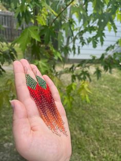 Native-made beaded earrings (Cherokee). These earrings are inspired by ᏎᎼᏂ, which means salmon in Cherokee. They are hand-woven with nylon thread using high quality 11/0 miyuki rounds (glass beads) on silver plated hooks. These earrings are lightweight and work for sensitive ears. Please let me know if you have any questions, and thank you so much for your support! If you would like to view my beadwork journey, you can see more of my work at @willow.beads_ on Instagram! Handwoven Orange Beaded Earrings For Gift, Handwoven Orange Beaded Earrings As Gift, Orange Handwoven Beaded Earrings, Beading Projects, Beaded Fringe, Fringe Earrings, Sensitive Ears, Flower Earrings, Beaded Earrings