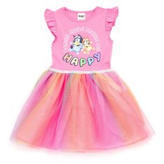 Get ready for a fun adventure in this adorable Bluey tutu dress! This stylish dress features pretty flutter sleeves, a ballerina mesh skirt, and colorful artwork of Bluey and Bingo. Soft and comfortable, this cute Bluey tulle dress is the perfect outfit for a day of play. Tulle Dress Pink, Bluey And Bingo, Bluey Bingo, Girls Tulle Dress, Girls Casual Dresses, Colorful Artwork, Mesh Skirt, Kids Outfits Girls, Toddler Girl Dresses