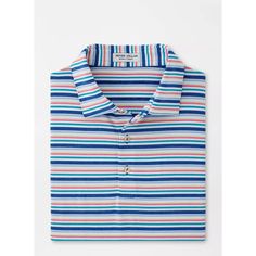 Brand New With Tags Peter Millar Summer Comfort Joan Golf Performance Striped Polo Men's Size Xxl In Starboard Blue. Enjoy All-Day Comfort Wherever Your Activities Take You In This Signature Performance Polo. It’s Crafted From An Antimicrobial Jersey Fabric That Delivers Moisture-Wicking, Upf 50+ Sun Protection And Easy-Care Benefits. Four-Way Stretch Offers Optimal Mobility During Your Next Round. Finished With A Sean Self-Fabric Collar And Three-Button Placket. Details: Men's 92% Polyester / 8 Blue Golf Shirt For Summer, Striped Cotton Tops For Golf, Classic Striped Tops For Golf, Casual Striped Tops For Golf, Casual Striped Golf Tops, Classic Blue Golf Tops, Blue Summer Golf Shirt, Blue Cotton Golf Shirt, Sports Collared Polo Shirt With Moisture-wicking Fabric