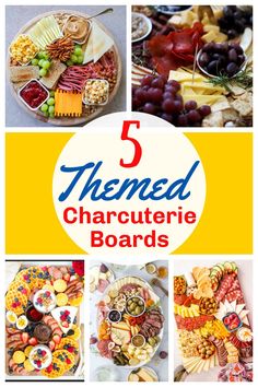 the five different types of charcuterie boards are shown in this collage with text overlay