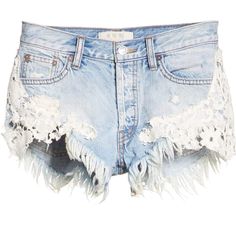 Free People Denim Shorts. New Unworn. Summer Denim Bottoms With Lace Trim, Denim Bottoms With Lace Trim For Summer, White Denim Summer Bottoms, White Summer Denim Bottoms, Cotton Bottoms With Lace Trim For Day Out, White Denim Cutoff Bottoms, White Cutoff Bottoms For Spring, White Bottoms With Lace Trim For Spring, White Lace Trim Bottoms For Day Out