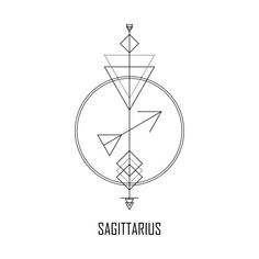 the sagittarius symbol is shown in black and white, with an arrow on it