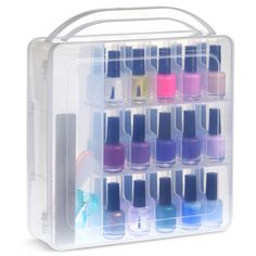 Keep your nail polish collection neat and organized with this nail polish storage case that can fit up to 30 bottles of nail polish. Its convenient handle lets you take your nail polish with you on the go, and it even has an extra compartment where you can store other cosmetic accessories. The nail polish storage measures 11.8 x 11.2 x 3.15 inches and each nail polish compartment measures 3.75 x 1.7 x 1.5 inches. Pink Tool Set, Nail Polish Holder, Hair Tool Organizer, Nail Polish Storage, Nail Polish Organizer, Clear Nail, Nail Polish Bottles, Clear Nail Polish, Mini Makeup