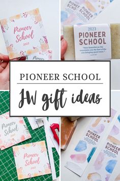 a collage of photos with the words pioneers school and watercolor artwork on them