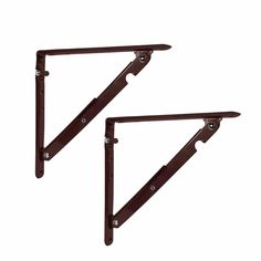 two brown metal brackets on a white background