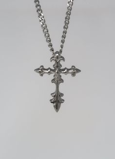 FLEUR CROSS Cross Necklace Chain, Cross Pendant Aesthetic, Cheap Cross Charm Necklace With Adjustable Chain, Cheap Black Cross Necklace, Emo Cross Necklace, Crucifix Necklace Silver, Luxury Oxidized Cross Pendant Necklace, Cool Cross Necklaces, Thick Cross Necklace