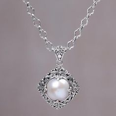 Cultured pearl pendant necklace, 'Glowing Duchess' - Cultured Mabe Pearl Balinese Silver Pendant Necklace Libra Life, Light Fury, Spiral Pendant, Mabe Pearl, Silver Jewelry Design, Cultured Pearl Necklace, Classy Jewelry, Oxidised Jewellery, Pearl Pendant Necklace