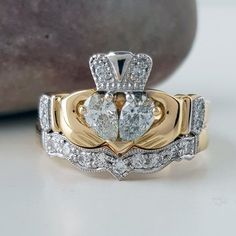 New 0.80ct Pear Shape Diamond Claddagh Engagement & Wedding Band Bridal Ring Set, Unique 14K Yellow Gold Over Promise Ring for Women's Gifts - Etsy Irish Engagement Rings, Claddagh Engagement Ring, Diamond Claddagh Ring, Claddagh Ring Wedding, Celtic Engagement Rings, Pear Shaped Engagement Rings, Irish Jewelry, Irish Wedding, Pear Engagement Ring