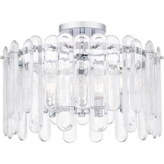 a flush light fixture with clear glass and chrome finish, on an isolated white background