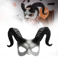 PRICES MAY VARY. 【Durable Material】The halloween goat ram horns skull mask Made of durable PVC plastic materials that is safe, lightweight, and comfortable to wear. Paints colors will not chip or fade easily. 【Comfortable Design】The ram horns half-face goat mask design of the realistic ram horns devil mask does not affect breathing, and the large eye holes do not hinder any peripheral vision at all.er any peripheral vision at all. 【The Halloween Mask is Best Gift】This goat ram horns half face ma Goat Skull Mask, Animal Masquerade, Monster Animal, Goat Mask, Sheep Skull, Black Goat, Devil Mask, Goat Horns, Horn Headband