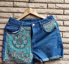 This is a women denim short with sequence unique patchwork. It has beautiful embellishment of sequence design.This is new in fashion.It is blue in colour. This stylish short can be wore on any occasion , party, day out, hang out etc It is easy and comfortable to wear this fit. It will enhance your look and make you look more stylish. Size :- 28 inches waist size. Note :- It cannot be alter.              Dry clean only. Sequence Design, Short Boho, Work Shorts, Sequence Work, New Fashion Trends, Denim Short, Denim Shorts Women, Short En Jean, Skorts