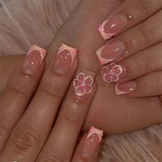 FREE SHIPPING ON ORDERS $9.95+ Buy 3 Get 1 More Free CODE: 4YOU Buy 5 Get 5 More Free CODE: 5FREE Builder Gel Designs Short, Square Nails Sparkle, Press On Acrylic Nails, Acrylic Nails Square, Shorties Nails, Nails Press Ons, Pink French Nails, French Manicure Designs, 3d Flower Nails