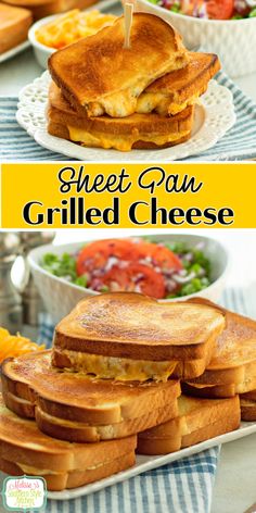 grilled cheese sandwiches are stacked on top of each other