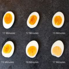 an image of hard boiled eggs and their stages to make them look like they have been cut in half