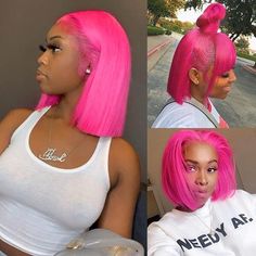 CurlyMe Hair Pink Color Straight Hair Lace Front Bob Wigs Glueless Human Hair Wigs Shaklee Business, Color Straight Hair, Lace Front Bob Wigs, Lil Top, Pink Bob, Colorful Wigs, Lace Front Bob, Straight Bob Hairstyles, Front Bangs