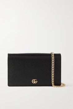 Black Petite Marmont textured-leather wallet | GUCCI | NET-A-PORTER Gucci Chain Wallet, Gucci Wallet On Chain, Gucci Clutch Bag, Wallet Gucci, Gucci Clutch, Handbag Essentials, Gucci Crossbody, Luxury Purses, Evening Handbag