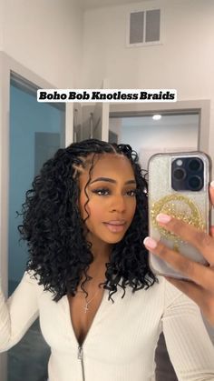 Boho Knotless Braids Bobs, Box Braid Bob With Curls, Goddess Braids Wedding Hairstyles, Shoulder Length Boho Box Braids, Knotless Boho Braids Hairstyles Ideas, Shoulder Boho Knotless Braids, Boho Knotless Twists Black Women, Bob Bora Bora Braids