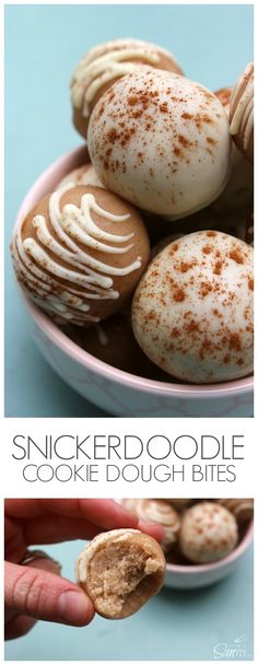 a bowl filled with cookies covered in white frosting