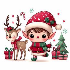 Christmas Elf Art, Christmas Elf Clipart, Christmas Gifts Family, Reindeer Drawing, Reindeer Clipart, Elf Clipart, Elf Reindeer, Elf Characters, Unique Gift Tags