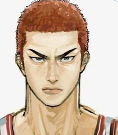 a drawing of a young man with red hair and an angry look on his face