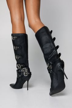 Boot up. Feel confident when you step out in our knee high boots, with statement strappy details and a pointed toe. Pairs well with dresses or cargo pants for a look that will take you anywhere, from parties to happy hour. Faux Leather Buckle Detail Pointed Toe Knee High Boots High Quality Faux Leather Unique Buckle Detailing Contrasting Metal Accents Fierce Pointed Toes Statement Stiletto Heels High Thigh Boots, Boots With Heels, Shop Boots Online, Knee High Boots Flat, Thigh Boots, Thigh Boot, Stiletto Boots, Make Love, Shoe Inspo