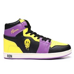 High Top Silhouette Synthetic Pebbled Leather Upper Lace Closure Perforated Details Mesh Pu With Molded Soft Eva Color Blocking Debossed Graphic Print On Sole Smiley Graphics Cushioned Footbed Durable Rubber Outsole Imported Purple Basketball Shoes With Laces For Streetwear, Purple High-top Sneakers With Rubber Sole For Streetwear, Trendy Purple High-top Sneakers With Round Toe, Casual Purple Lace-up Basketball Shoes, Purple High-top Sneakers For Streetwear, Purple Leather Lace-up Skate Shoes, Casual Purple Skate Shoes For Streetwear, Casual Purple Basketball Shoes For Streetwear, Purple High-top Skate Shoes With Rubber Sole