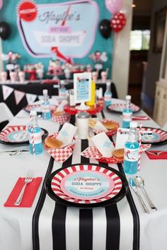 a table set up for a birthday party