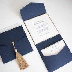 a blue and white wedding suite with a tassel