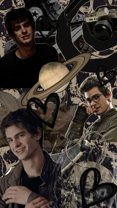 two young men are in front of an image of saturn and the word i love them